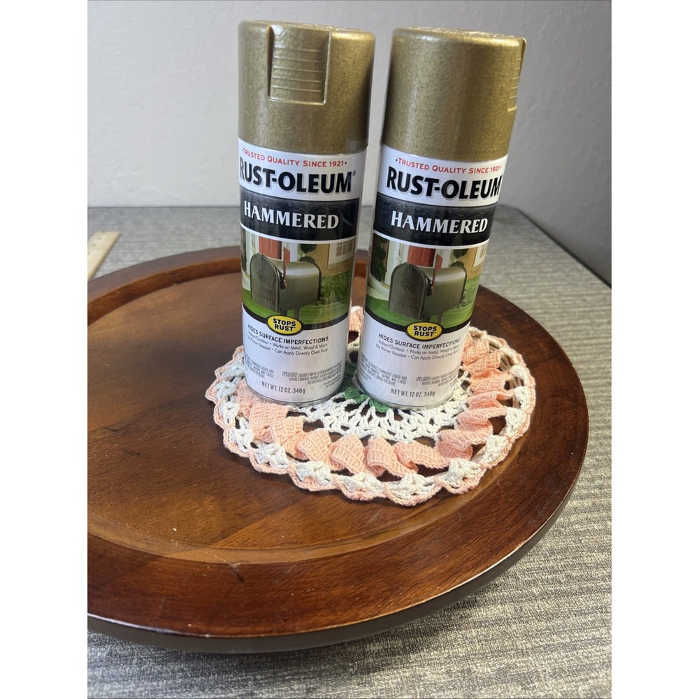 Lot Of 2 Rust-Oleum 7210 Stops Rust Hammered Gold Spray Paint 12 oz New